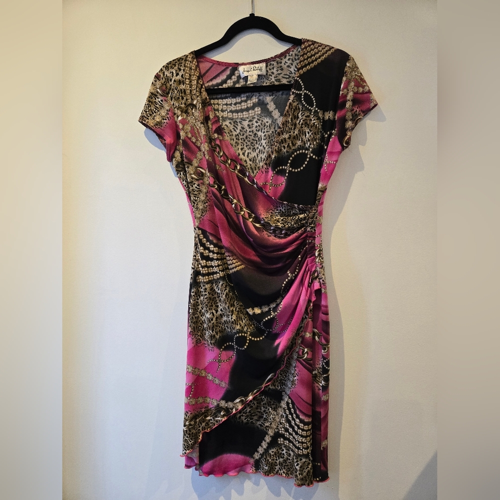Joseph Ribkoff Faux Wrap Leopard Chain Print Dress Size US 8